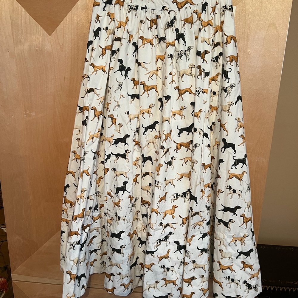 Anthropologie Cream Maxi Skirt with Black and Brown Dog Print - Size S, NWT - Picture 3 of 3